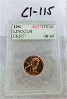 C1-115  1961 PR69 Lincoln penny