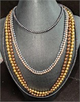 5 Vintage Faux Pearl And Gold Tone Necklaces