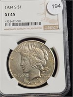 1934S Peace Dollar NGC XF 45