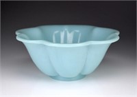 TURQUOISE PEKING GLASS FLORAL FORM BOWL