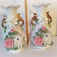 Pair of Ornate Handled Vases