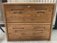Solid Oak Two Drawer Double Wide Filing Cabinet