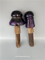 Two Vintage Purple Glass Insulators With Pegs