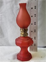 Frosted Red Glass Oil Lamp