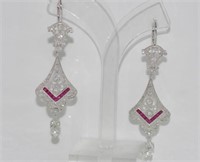 18ct white gold, diamond & ruby earrings