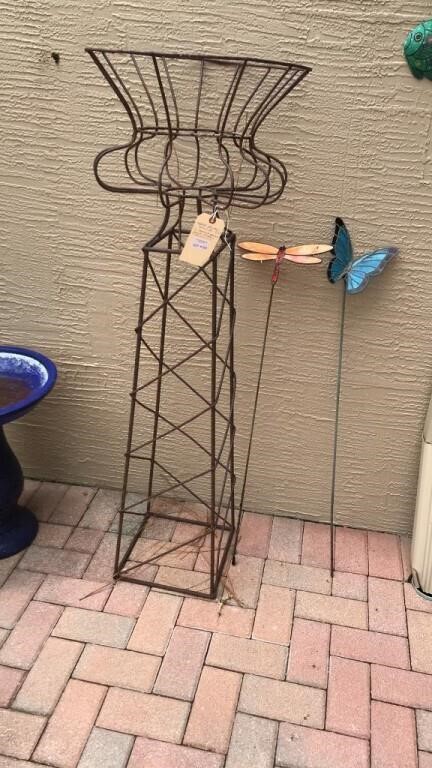 Metal Planter / Stand And 2 Garden stakes
