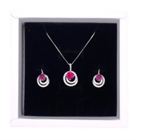 925S 2 Piece Red Ruby Jewelry Set