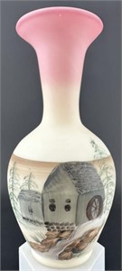 Beautiful Fenton Burmese Hp Water Wheel Vase By L