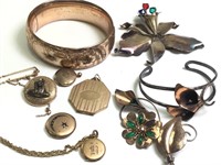 Group of Vintage Lockets, Pins, Bracelets & More