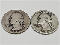 2- 1938 Washington Silver Quarter Coins