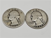 2- 1937 S Washington Silver Quarter Coins