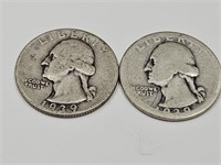 2- 1939 Washington Silver Quarter Coins
