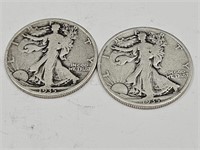 2-1935 D Walking Liberty Half Dollar Coins