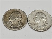 2- 1941 Washington Silver Quarter Coins