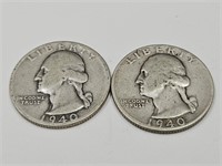 2-1940 S Washington Silver Quarter Coins