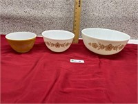 3 Pyrex Butterfly Gold Bowls