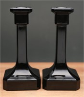 Cambridge Ebony Black Glass Pillar Candlesticks