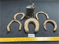 Antique Cow Bell & Horseshoes