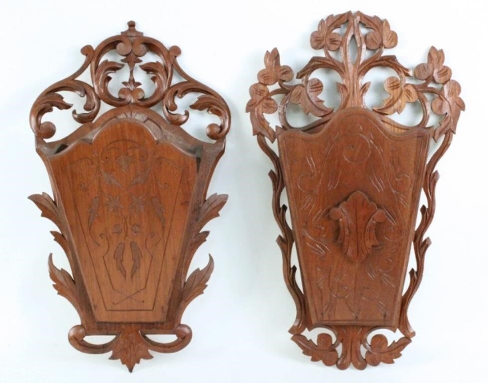 Two 19th C. Black Forest Style Carved Wall Boxes