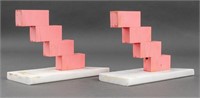 Pink Painted Wood Zig-Zag Bookends, Pair