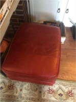 Red leather side chair w/ ottoman