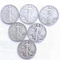 (6) Walking Liberty Half Dollars Mixed Incl 4 Ds