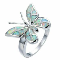 White Fire Opal Butterfly Jewelry Ring