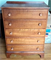 Used Maple Tall 5 Drawer Dresser Chest