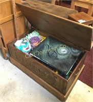 WOOD BLANKET/TOY CHEST W/ CONTENTS