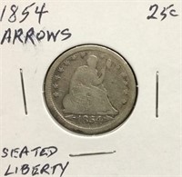 1854 Arrows Seated Liberty Quarter Coin