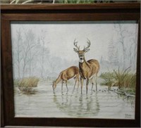 Painting of deer in the water