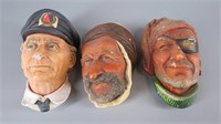 (3) BOSSONS HEADS Chalkware Wall Sculptures