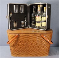 Vintage Picnic Basket + Liquor Set