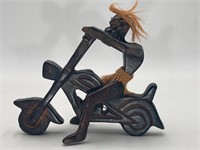 9” Wood Tiki Man Motorcycle Figure