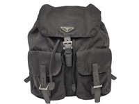 Black Nylon Leather Accents Rucksack Backpack