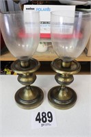 Pair of Brass & Glass Candle Holders (16" Tall)