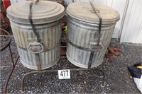 Vintage Double Trash Can Stand with Trash Cans