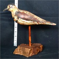 Vintage shorebird brown/tan decoy on wood base