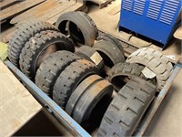 Crate of Forklift Cushion Tires.