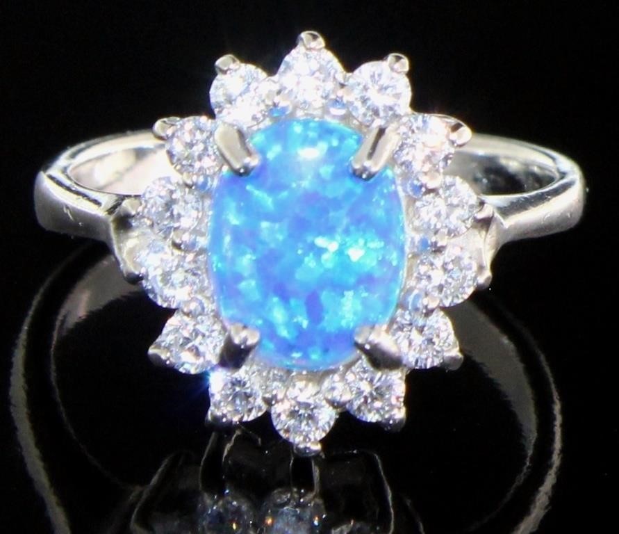 Oval Australian Blue Opal Dinner Ring