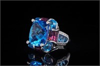 18.20ctw Blue Topaz, 2.50ctw Amethyst and 18K Ring