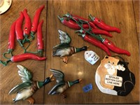 Lot Ceramic Items incl Hanging Chili Peppers,