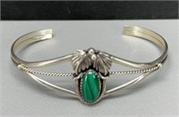 Sterling Silver Navajo Malachite Cuff Bracelet