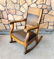 Antique Solid Tiger Oak Rocking Chair