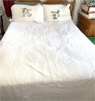 Queen-sized Embroidered Quilt and (2) Hummingbird