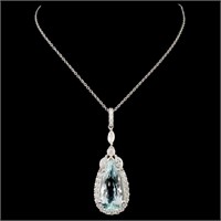 18K Gold 9.30ct Aquamarine & 1.00ctw Diamond Penda