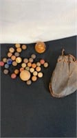 Antique Marbles and leather pouch