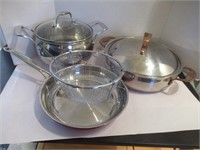 SELECTION OF POTS AND CUISINART FRY PAN
