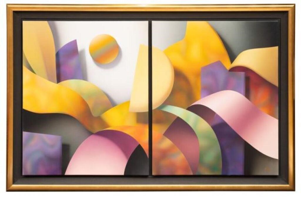 Abstract Geometric Diptych Painting, Daniel Heide.