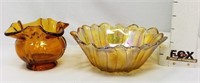 Fenton Amber Fluted Bowl & Irredescent Bowl
